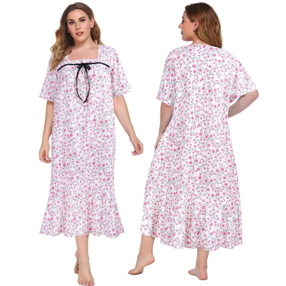 Women Plus Size Poly Short Sleeve Summer Cotton Nightdress Sleepwear ...
